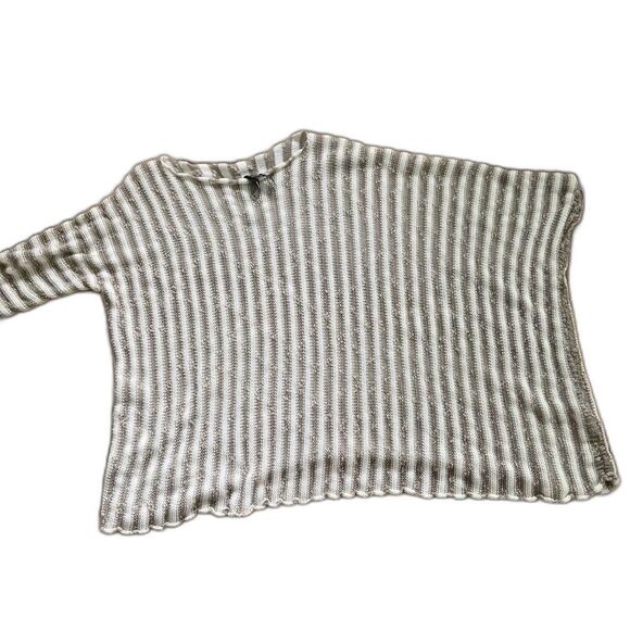 Georgina Estefania LINEN/COTTON LOOSE WEAVE STRIPE asymmetrical ARM top M - Picture 10 of 16